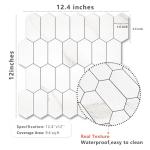 Vamos Tile Long Hexagon Peel and Stick Backsplash Tile - 10 Sheets Stick on Backsplash for Kitchen and Bathroom 12.4 x 12 Inch White Marble Look PVC Self Adhesive Mosaic Wall Tiles
