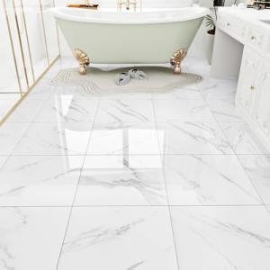 WESTICK White Marble Peel and Stick Bathroom Floor Tile Self Adhesive Vinyl Tiles Peel and Stick Floor Waterproof Vinyl Flooring for Kitchen Bedroom Living Room Garage Camper RV 10 Pcs 12 x 12 inch