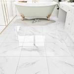 WESTICK White Marble Peel and Stick Bathroom Floor Tile Self Adhesive Vinyl Tiles Peel and Stick Floor Waterproof Vinyl Flooring for Kitchen Bedroom Living Room Garage Camper RV 10 Pcs 12 x 12 inch