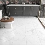 WESTICK White Marble Peel and Stick Bathroom Floor Tile Self Adhesive Vinyl Tiles Peel and Stick Floor Waterproof Vinyl Flooring for Kitchen Bedroom Living Room Garage Camper RV 10 Pcs 12 x 12 inch