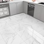 WESTICK White Marble Peel and Stick Bathroom Floor Tile Self Adhesive Vinyl Tiles Peel and Stick Floor Waterproof Vinyl Flooring for Kitchen Bedroom Living Room Garage Camper RV 10 Pcs 12 x 12 inch