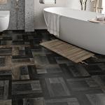 Livelynine Retro Black Peel and Stick Floor Tile 12x12 4-Tiles Luxury Vinyl Plank Flooring Waterproof Kitchen Floor Tiles Self Adhesive Laminate Square Vinyl Sheet Flooring PVC Natural Black Walnut