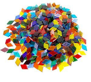 Lanyani Diamond Transparent Glass Mosaic Tiles, Rainbow Cathedral Stained Glass Sheets Pieces for Crafts, Assorted Colors, 17oz