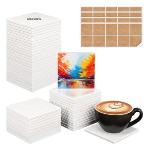 IHDYPPEW 50 Pack 4 x 4 Inch Square Sublimation Ceramic Tiles for Crafts, Sublimation Ceramic Coasters Tiles with Cork Backing Pad, Perfect for DIY Crafts and Sublimation Projects(Glazed)