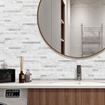 STICKGOO 20 Sheets Peel and Stick Backsplash Tile, Stick on Backsplash for Kitchen and Bathroom, White Marble Look PVC Mixed Metal Silver Self Adhesive Wall Tiles