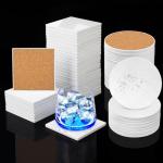 50 Pieces 4 Inch Square and Round Sublimation Ceramic Coasters, Glazed Ceramic Tiles Coasters with Cork Backing Pads for DIY Crafts, Sublimation, White. by GNIEMCKIN