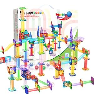 PicassoTiles 150pc Magnetic Marble Run Track Set STEM Construction Toy with Slides Ramps and Tubes Educational Magnet Tile Building Kit Kids Age 3 Plus Learning Gift for Boys Girls Preschool PTG150