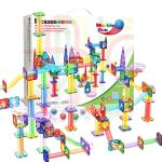 PicassoTiles 150pc Magnetic Marble Run Track Set STEM Construction Toy with Slides Ramps and Tubes Educational Magnet Tile Building Kit Kids Age 3 Plus Learning Gift for Boys Girls Preschool PTG150