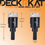 1 Inch Diamond Hole-Saw Bits with Pilot Drill Bit - 2pc 1" Diamond Tipped Tile Hole Saws with Guiding Bit Accurate Drilling for Porcelain Tile Ceramic Pottery Granite Stone Glass Bottles 25mm