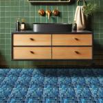 HOMETITUTE 10PCS 12x12 Inch Blue Mosaic Glass Look Peel and Stick Floor Tiles Removable Self Adhesive Vinyl Flooring Stickers for Bathroom Kitchen Laundry Room Decor