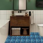 HOMETITUTE 10PCS 12x12 Inch Blue Mosaic Glass Look Peel and Stick Floor Tiles Removable Self Adhesive Vinyl Flooring Stickers for Bathroom Kitchen Laundry Room Decor