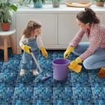 HOMETITUTE 10PCS 12x12 Inch Blue Mosaic Glass Look Peel and Stick Floor Tiles Removable Self Adhesive Vinyl Flooring Stickers for Bathroom Kitchen Laundry Room Decor