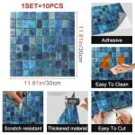 HOMETITUTE 10PCS 12x12 Inch Blue Mosaic Glass Look Peel and Stick Floor Tiles Removable Self Adhesive Vinyl Flooring Stickers for Bathroom Kitchen Laundry Room Decor