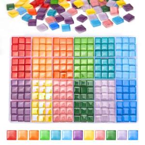 432 pcs Glass Mosaic Tiles, 12 Colors 10mm Mosaic Glass Pieces with Storage Box, Transparent Mosaic Tiles for Crafts Bulk, Mosaic Supplies for Home Decoration, Art Crafts