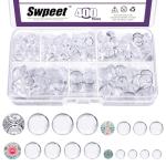 Swpeet 400Pcs 4 Sizes 6mm/8mm/10mm/12mm Transparent Glass Dome Cabochons Round Cabochon Tiles Assortment Kit, Clear Round Cabochons Tiles Fits for Photo Pendant Necklace DIY Craft Jewelry Making