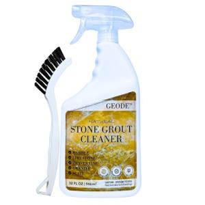 Natural Stone Grout Cleaner, Safe for Marble, Travertine, Limestone, Tile Spray on Grout Cleaner with Brush (32 oz.)