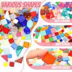 LATIIZ Glass Mosaic Tiles Crafts: 300 Pieces Iridescent Pre-Cut Crystal Tile for Garden Decor Stepping Stone Coasters Bird Bath DIY Project for Adults Mom and Kids Family Toddler Activities