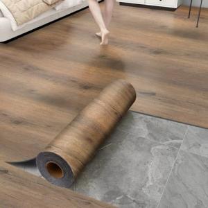 Chejiaye Luxury Thicken Wood Grain Peel and Stick Floor Tiles 17.72 " x 118"Self-Adhesive Vinyl Flooring Roll-DIY Easy for Wall and Floor,Hard Surface/Waterproof/Anti Slip/Anti Dent(Brown 14.5 Sq.Ft.)