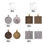 Glarks 48-Pieces Round and Square Pendant Trays with Glass Cabochon Dome Tiles Clear Cameo for Crafting DIY Jewelry Making, 24 Sets
