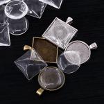 Glarks 48-Pieces Round and Square Pendant Trays with Glass Cabochon Dome Tiles Clear Cameo for Crafting DIY Jewelry Making, 24 Sets