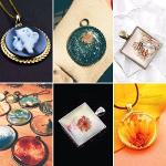 Glarks 48-Pieces Round and Square Pendant Trays with Glass Cabochon Dome Tiles Clear Cameo for Crafting DIY Jewelry Making, 24 Sets