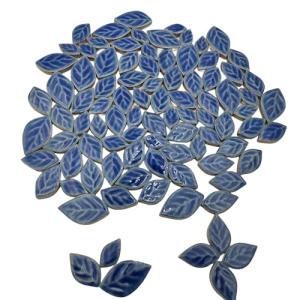 1.1LB 3 Size Ceramic Leaf-Shaped Mosaic Tiles,Mosaic Ceramics Pieces for DIY Crafts & Home Decoration (Ice-Crackle Navy Blue)