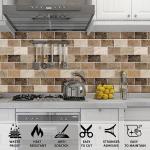 URCOLOR 10-Sheet Stick on Backsplash for Kitchen,12"x12" Peel and Stick Self Adhesive Wall Tiles Back Splashes for Bathroom Brown Marble Look