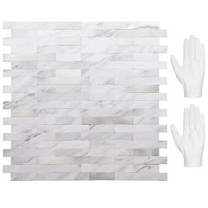 STICKGOO Peel and Stick Backsplash, PVC Wall Tiles Stick on Backsplash for Kitchen(10 Sheets, White Marble with Metal Silver)
