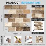 URCOLOR 10-Sheet Stick on Backsplash for Kitchen,12"x12" Peel and Stick Self Adhesive Wall Tiles Back Splashes for Bathroom Brown Marble Look