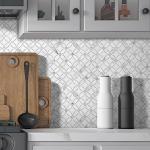 SUNWINGS 10-Sheet Coin Peel and Stick Waterjet Backsplash Self Adhesive Tiles White Marble Wall Panels Stick on Backsplash for Kitchen, Bathroom, Fireplace