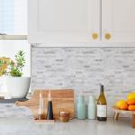 STICKGOO Peel and Stick Backsplash, PVC Wall Tiles Stick on Backsplash for Kitchen(10 Sheets, White Marble with Metal Silver)