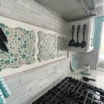 Hominter Pebble Porcelain Mosaic Glossy Mixed Aqua, Cream & Coffee Glazed Ceramic Tile for Bathroom, Shower Floor, Accent Wall, Spa Decor (3x12 Sample)