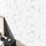 TUOKING 32-Pieces Marble Subway Tile Peel and Stick 4"x 8" White Stone Composite Waterproof Backsplash Wall Tiles for Kitchen, Bathroom, Fireplace(SJM-01-32PCS)