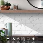 TUOKING 32-Pieces Marble Subway Tile Peel and Stick 4"x 8" White Stone Composite Waterproof Backsplash Wall Tiles for Kitchen, Bathroom, Fireplace(SJM-01-32PCS)