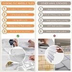 TUOKING 32-Pieces Marble Subway Tile Peel and Stick 4"x 8" White Stone Composite Waterproof Backsplash Wall Tiles for Kitchen, Bathroom, Fireplace(SJM-01-32PCS)