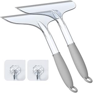 Shower Squeegee for Glass Shower Doors Bathroom Tile Mirror – Streak-Free Silent Window Cleaner with Non-Slip Handle and Adhesive Hook for Car and Home Cleaning