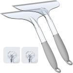 Shower Squeegee for Glass Shower Doors Bathroom Tile Mirror – Streak-Free Silent Window Cleaner with Non-Slip Handle and Adhesive Hook for Car and Home Cleaning