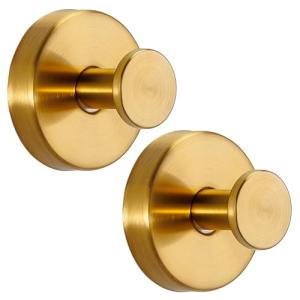 Fenas Suction Cup Hooks for Shower No-Drill Bathroom Hooks for Towels, Robes, Loofah Mountable on Bathroom Walls, Kitchen, Glass, Mirrors, Tile and Smooth,Non-Porous Surfaces (2 Pack, Brushed Gold)