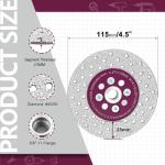 QUEFORET 4-1/2 Inch (115mm) Diamond Cutting Grinding Disc - Saw Blade for Cutting and Polishing Granite Marble Concrete Porcelain Tile, 5/8-11 Flange for Angle Grinder