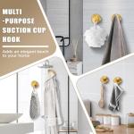 Fenas Suction Cup Hooks for Shower No-Drill Bathroom Hooks for Towels, Robes, Loofah Mountable on Bathroom Walls, Kitchen, Glass, Mirrors, Tile and Smooth,Non-Porous Surfaces (2 Pack, Brushed Gold)