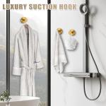 Fenas Suction Cup Hooks for Shower No-Drill Bathroom Hooks for Towels, Robes, Loofah Mountable on Bathroom Walls, Kitchen, Glass, Mirrors, Tile and Smooth,Non-Porous Surfaces (2 Pack, Brushed Gold)