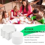 Ceramic Tiles for Crafts, 50 Pack White Unglazed 4 Inch with 50 Pack Cork Backing Pads - Includes Square and Round Coasters for DIY Arts Craft Projects