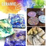 50 Pack Ceramic Tiles for Crafts Coasters, Round White Tiles Unglazed 4-Inches with Cork Backing Pads, for Alcohol Ink or Acrylic Pouring, DIY Make Your Own Coasters, Mosaics, Painting Projects