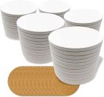 50 Pack Ceramic Tiles for Crafts Coasters, Round White Tiles Unglazed 4-Inches with Cork Backing Pads, for Alcohol Ink or Acrylic Pouring, DIY Make Your Own Coasters, Mosaics, Painting Projects