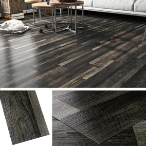 Livelynine 18-Pack 6x36" Peel and Stick Floor Tile Black Reclaimed Wood Luxury Vinyl Plank Flooring Waterproof Dark Wood Floor Tiles for Bathroom Basement Self Adhesive Vinyl Flooring Planks Laminate