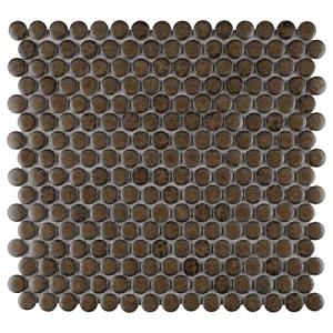 Merola Tile Hudson Penny Round Brownstone 6" x 6" Porcelain Mosaic Tile Sample