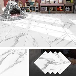 Livelynine White Peel and Stick Floor Tile Marble 12X12 Inch Waterproof Vinyl Floor Tile Stickers Peel and Stick Vinyl Flooring Sheet Kitchen Flooring Bedroom Bathroom Laminate Flooring Tiles,4 Pack