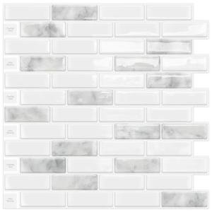 DEWOO Kitchen Backsplash Self Adhesive Wall 3D Marble Tiles Peel and Stick Bathroom, Grey (10-Sheet, 12"×12")