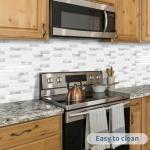 DEWOO Kitchen Backsplash Self Adhesive Wall 3D Marble Tiles Peel and Stick Bathroom, Grey (10-Sheet, 12"×12")