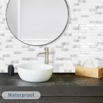 DEWOO Kitchen Backsplash Self Adhesive Wall 3D Marble Tiles Peel and Stick Bathroom, Grey (10-Sheet, 12"×12")